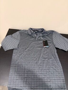 Nike Men's Gray and White Striped Performance Polo Tiger Woods Golf Collection